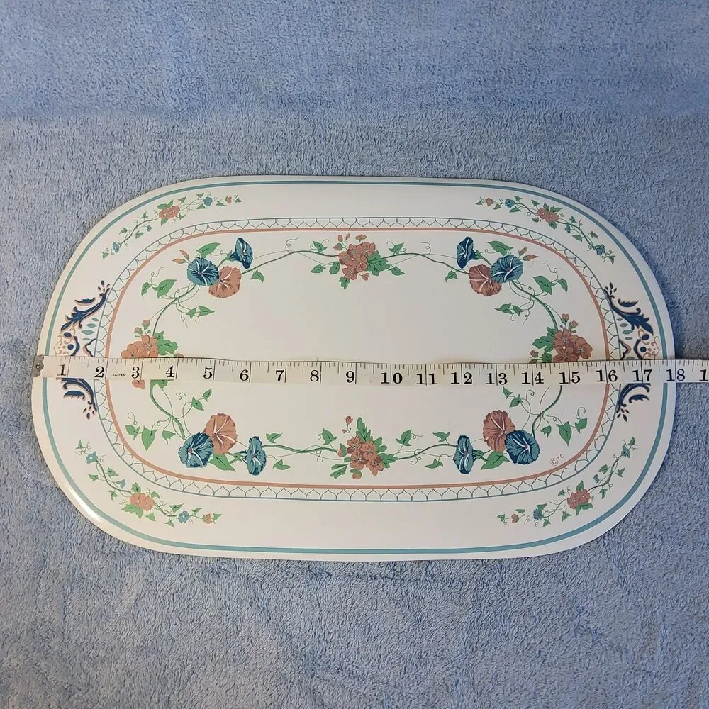 (4) Vintage 1990s Town & Country Linen Vinyl Placemats Glory Vine Floral Blue